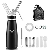 Nagoyuki Sahnespender 500ml,Sahnespender Geschenke, Schlagsahnebereiter mit Ersatzteile,Sahnesyphon Aluminium für Schlagsahne,Cremes,Desserts (Schwarz)